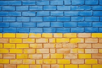 Unbreakable Will: Brick Wall Texture in Ukraine Flag Colors, Generative AI