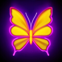 Obraz na płótnie Canvas Yello and pink color 3D butterfly art with dark background. Digital art on purple background.