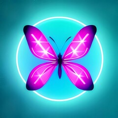 Beautiful unique insect on glowing light with bluish background. Pink and dark blue color butterfly top view.