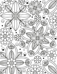 Coloring pages for children and adults.Blooming garden illustration hand drawing.  