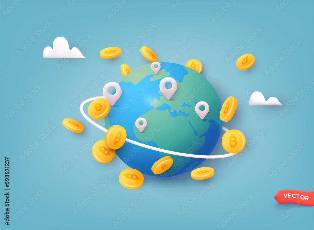 Poster bitcoin and blockchain. electronic cryptocurrency and modern technology. online banking, and financi