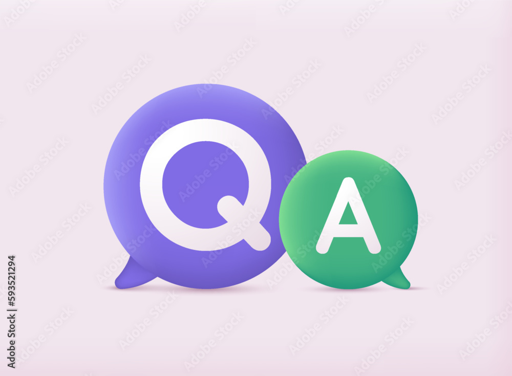 Poster question and answers concept illustration template. 3d web vector illustrations.