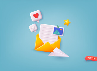 Email and messaging. Email marketing campaign. Subscribe to newsletter. Vector illustration for online marketing and business. 3D Web Vector Illustrations. - obrazy, fototapety, plakaty