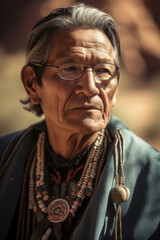 A captivating portrait of a Navajo man wearing tradition clothing