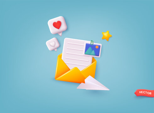 Email and messaging. Email marketing campaign. Subscribe to newsletter. Vector illustration for online marketing and business. 3D Web Vector Illustrations.
