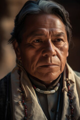 Fototapeta na wymiar A captivating portrait of a Navajo man wearing tradition clothing