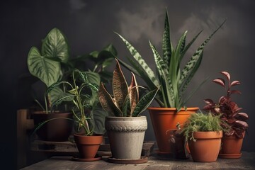 Fototapeta premium Collection of various home plants. Home gardening.