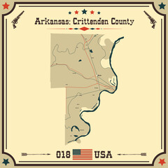 Large and accurate map of Crittenden County, Arkansas, USA with vintage colors.