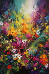 Obraz na płótnie Canvas Blossoming Beauty: An Impressionist Painting of a Colorful Flower Garden in Bold Brushstrokes
