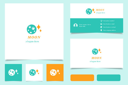 Moon logo design with editable slogan. Branding book and business card template.