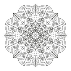 Floral pattern in a circle. Mandala.                                              Antistress coloring book for children and adults. 
