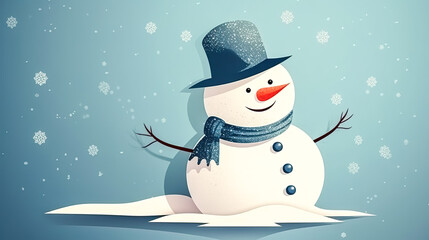 Snowman with hat and scarf, generative AI.