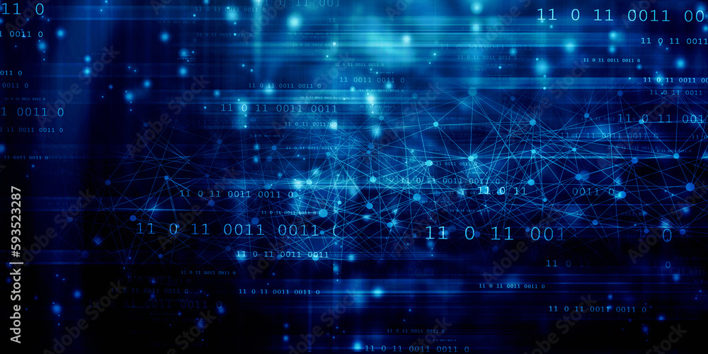 Poster 2d illustration abstract digital binary data on computer screen