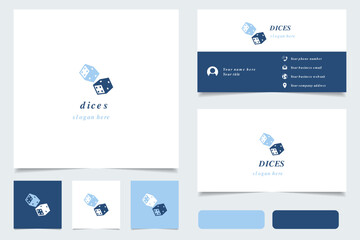 Dices logo design with editable slogan. Branding book and business card template.