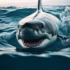 Obraz premium Great toothed white shark in the sea