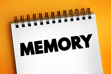 Memory - processes that are used to acquire, store, retain, and later retrieve information, text concept on notepad