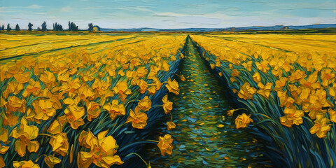 Fields of Gold: A Spatula-Painted Display of Vibrant Yellow Narcissi