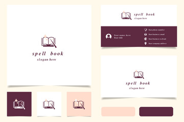 Spell book logo design with editable slogan. Branding book and business card template.