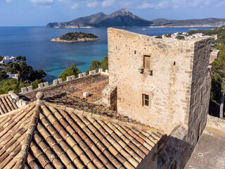 Castell de Sant Elm , Old hospital and defense tower, dating from the 14th century, Sant Elm, andratx coast, Majorca, Balearic Islands, Spain