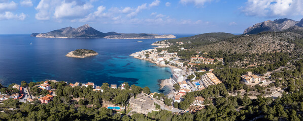 Fototapeta premium Castell de Sant Elm , Old hospital and defense tower, dating from the 14th century, Sant Elm, andratx coast, Majorca, Balearic Islands, Spain