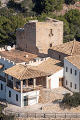 Fototapeta na wymiar Castell de Sant Elm , Old hospital and defense tower, dating from the 14th century, Sant Elm, andratx coast, Majorca, Balearic Islands, Spain