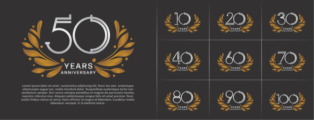 set of anniversary logotype silver color and gold ornament for special celebration event