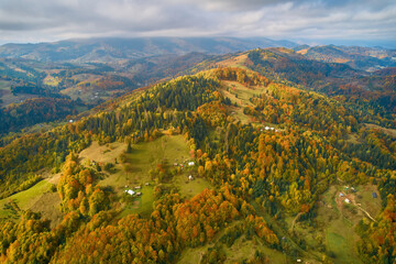 Drone view of the mountains on a sunny day