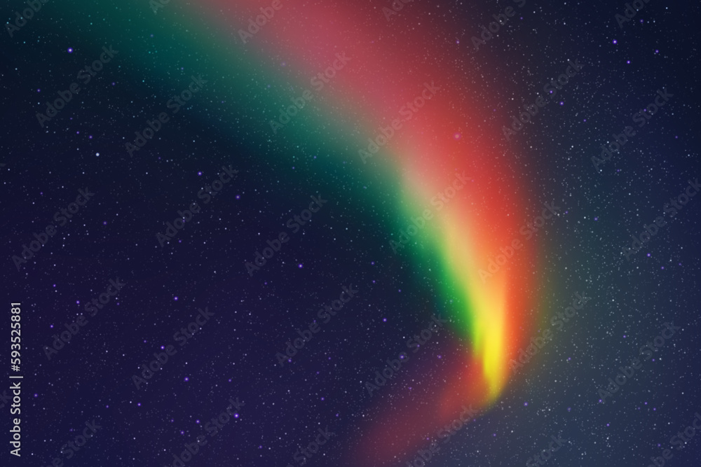 Wall mural Night starry sky and Northern lights. Red green aurora borealis