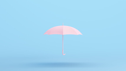 Pink Umbrella Rain Weather Protection Sun Parasol Vintage Kitsch Blue Background 3d illustration render digital rendering