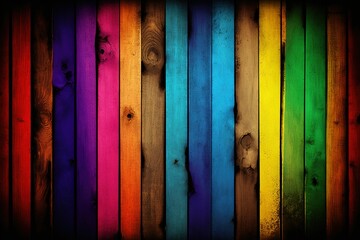 Wood Background Panorama with Rainbow Colors - LGBT Rustic Wall Table. Wood Background with Rainbow Colors . Generative Ai technology .