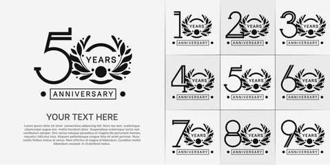 set of anniversary logotype black color and ornament for special celebration event