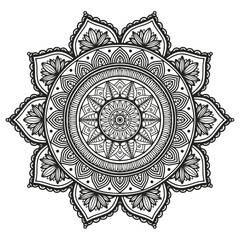 Floral pattern in a circle. Mandala.                                              Antistress coloring book for children and adults. 
