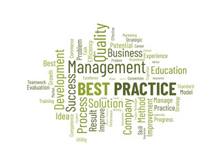 Word cloud background concept for Best Practice. Quality improvement with development idea strategic result. vector illustration.
