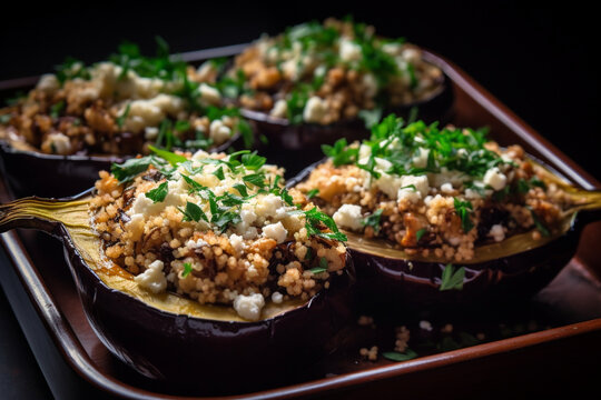 vegetarian stuff eggplant with quinoa