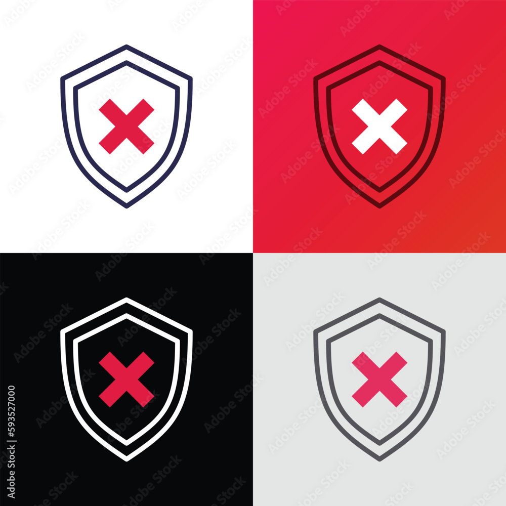 Poster security disabled thin line icon. shield with cross mark. vector illustration.