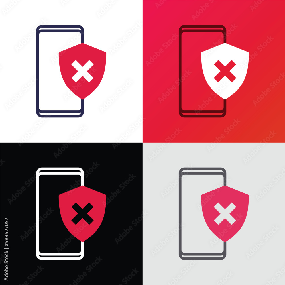 Aufkleber security disabled thin line icon. smartphone with shield with cross mark. vector illustration.