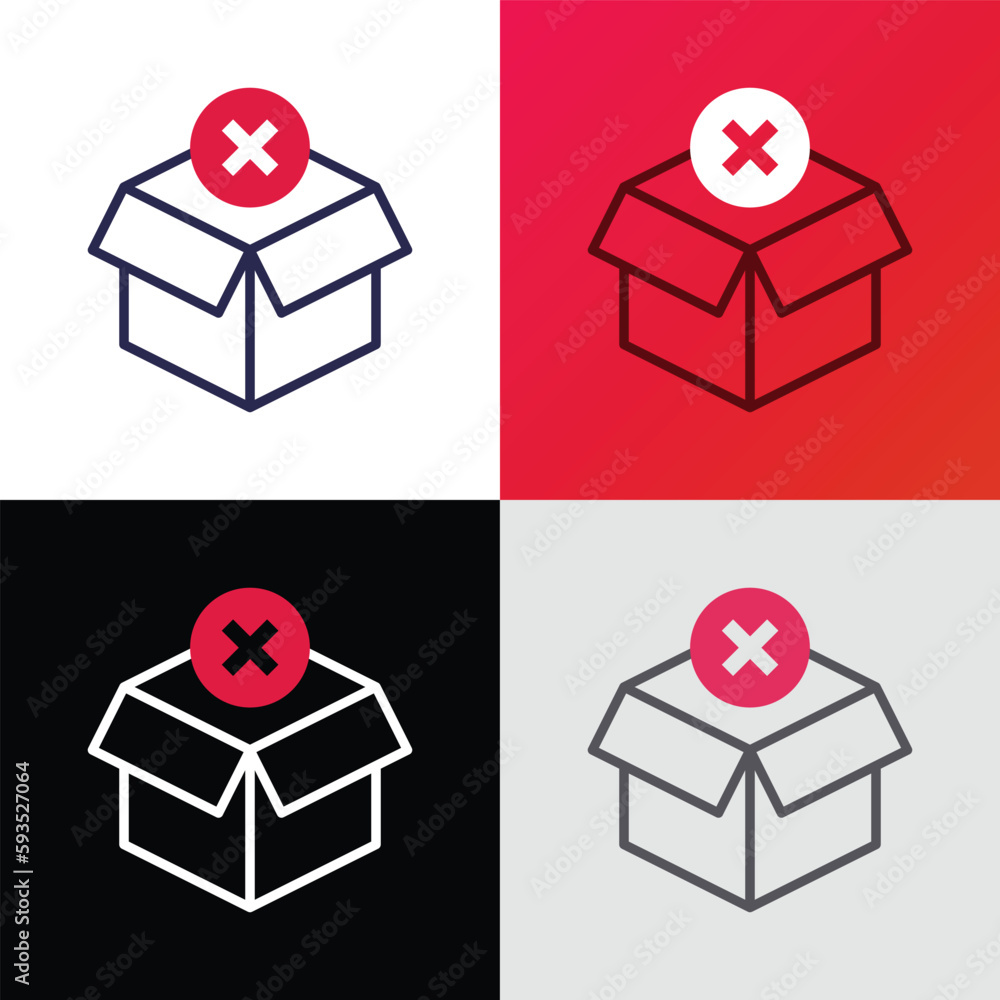 Poster order cancelled thin line icon. opened package with cross mark. parcel declined. modern vector illus