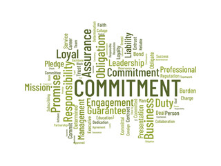 Obraz premium Word cloud background concept for Commitment. Responsibility engagement, business contract obligation of loyalty promise achievement. vector illustration.
