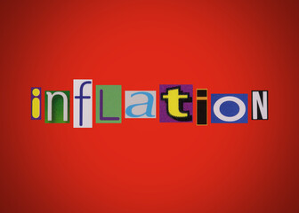 Fototapeta premium Inflation word, collage from clippings with newspaper and magazine letters on red background