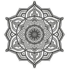 Floral pattern in a circle. Mandala.                                              Antistress coloring book for children and adults. 
