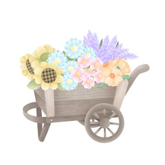 flowers on a wooden wagon