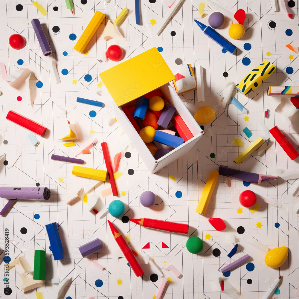 Poster a box filled with lots of different colored crayons. ai generative image