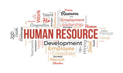 Fototapeta premium Word cloud background concept for Human resource. Business management, corporate employee development of teamwork presentation. vector illustration.