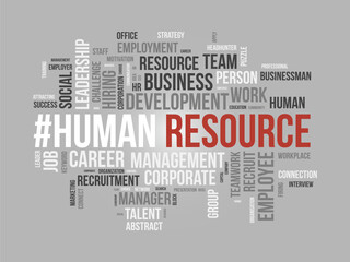 Fototapeta premium Word cloud background concept for Human resource. Business management, corporate employee development of teamwork presentation. vector illustration.