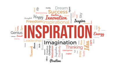 Obraz premium Word cloud background concept for Inspiration. Creative innovation, intelligence imagination idea of business vision. vector illustration.