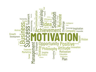 Fototapeta premium Word cloud background concept for Motivation. Positive inspirational attitude can better opportunity for success achievement. vector illustration.