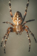 Macro portrait of an Angulate orb weavers Spider with blur background, vertical shot