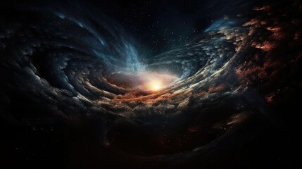 Galaxy in space with quasar and nebula dust, created with Generative AI