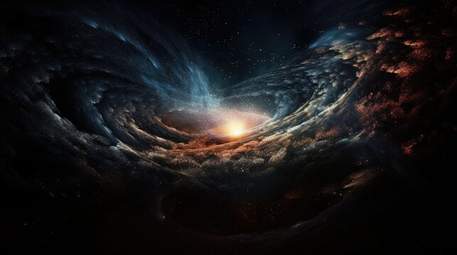 Galaxy in space with quasar and nebula dust, created with Generative AI