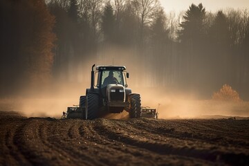 "Dawn of a New Day: Farmer Plowing Fields with Tractor in Early Morning", Generative AI
